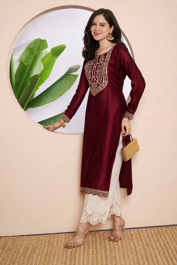 HOUSE OF SETHIA Women Embroidered Straight Kurta