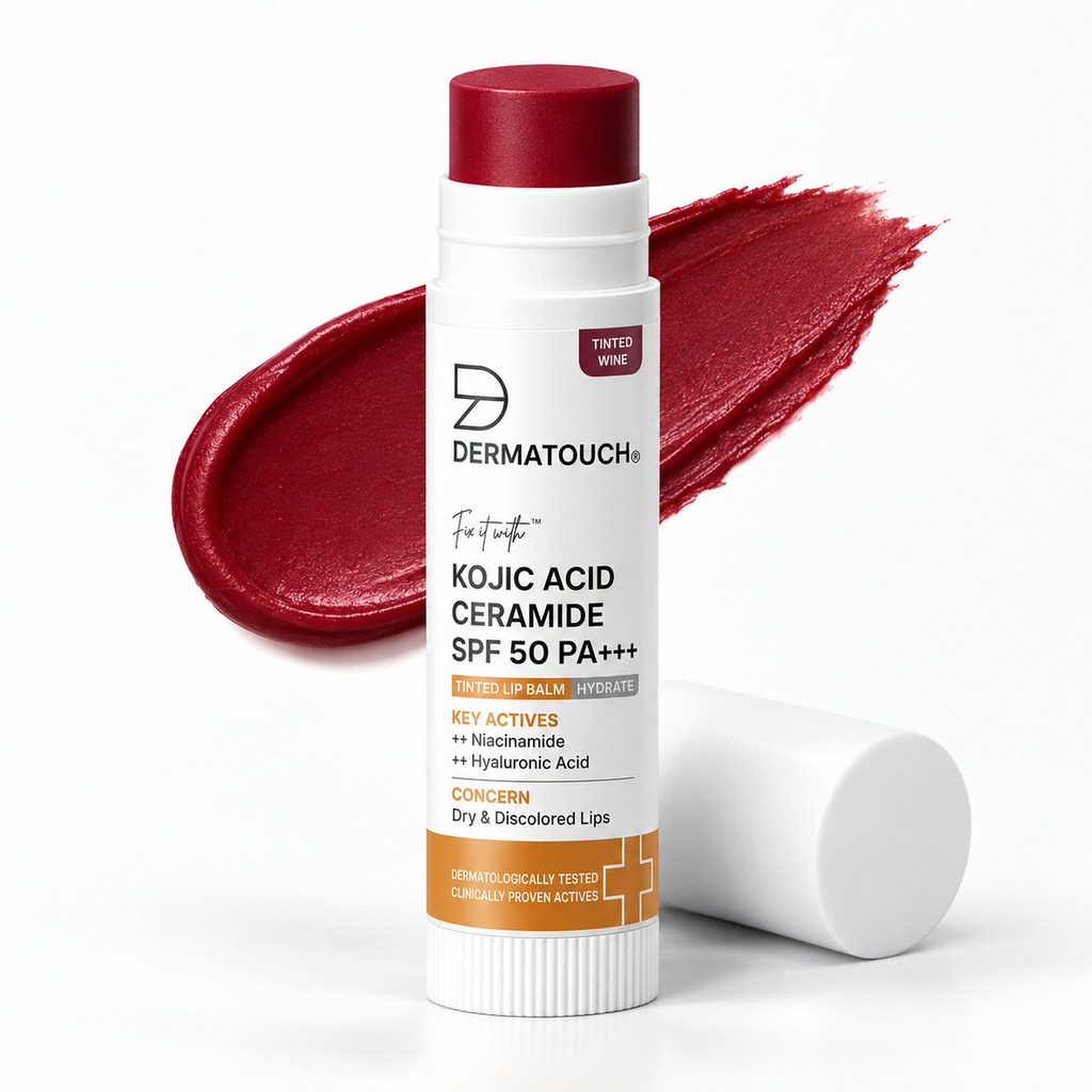 Dermatouch Kojic Acid Ceramide SPF 50 PA+++ Cherry Red Lip Balm for Pigmented & Dry Lips Tinted Wine