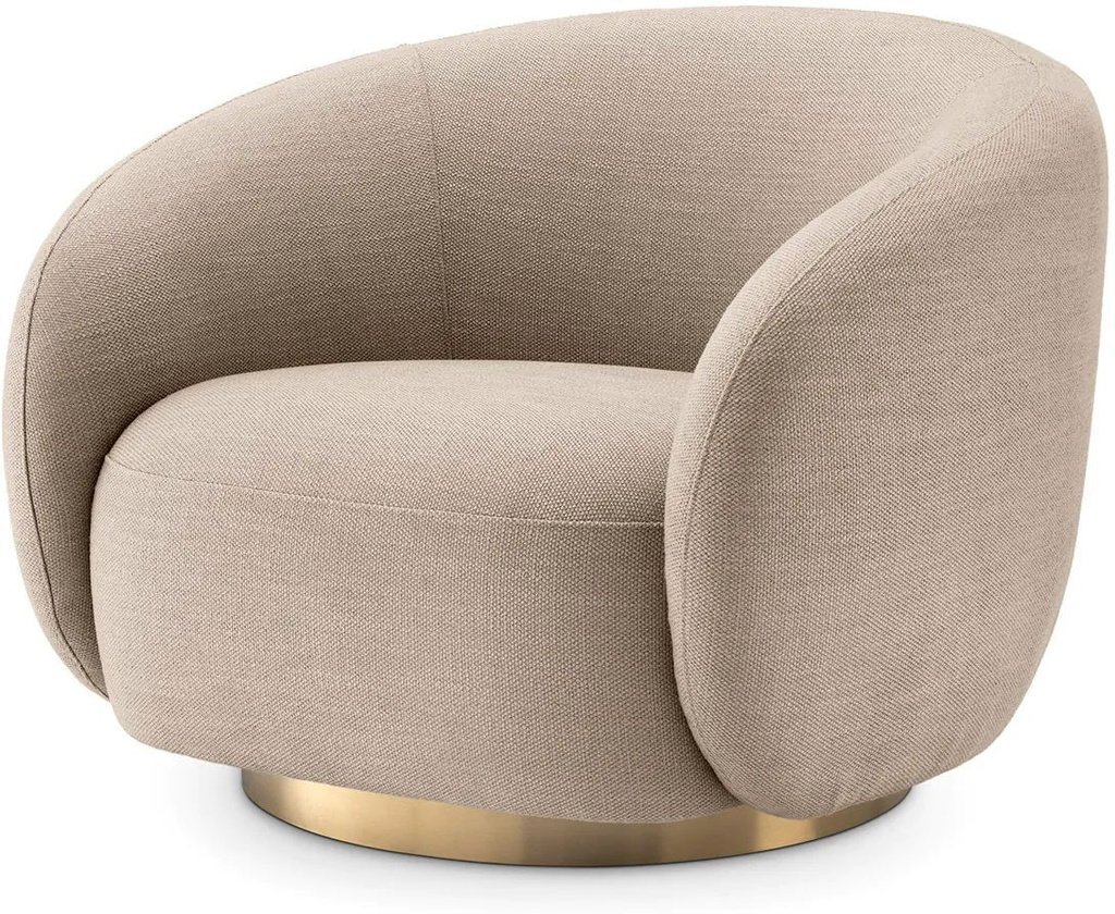 Kingsman Furnitures Brok 360° Beige Swivel Round Arm Chair for Living, Bedroom Fabric Living Room Chair