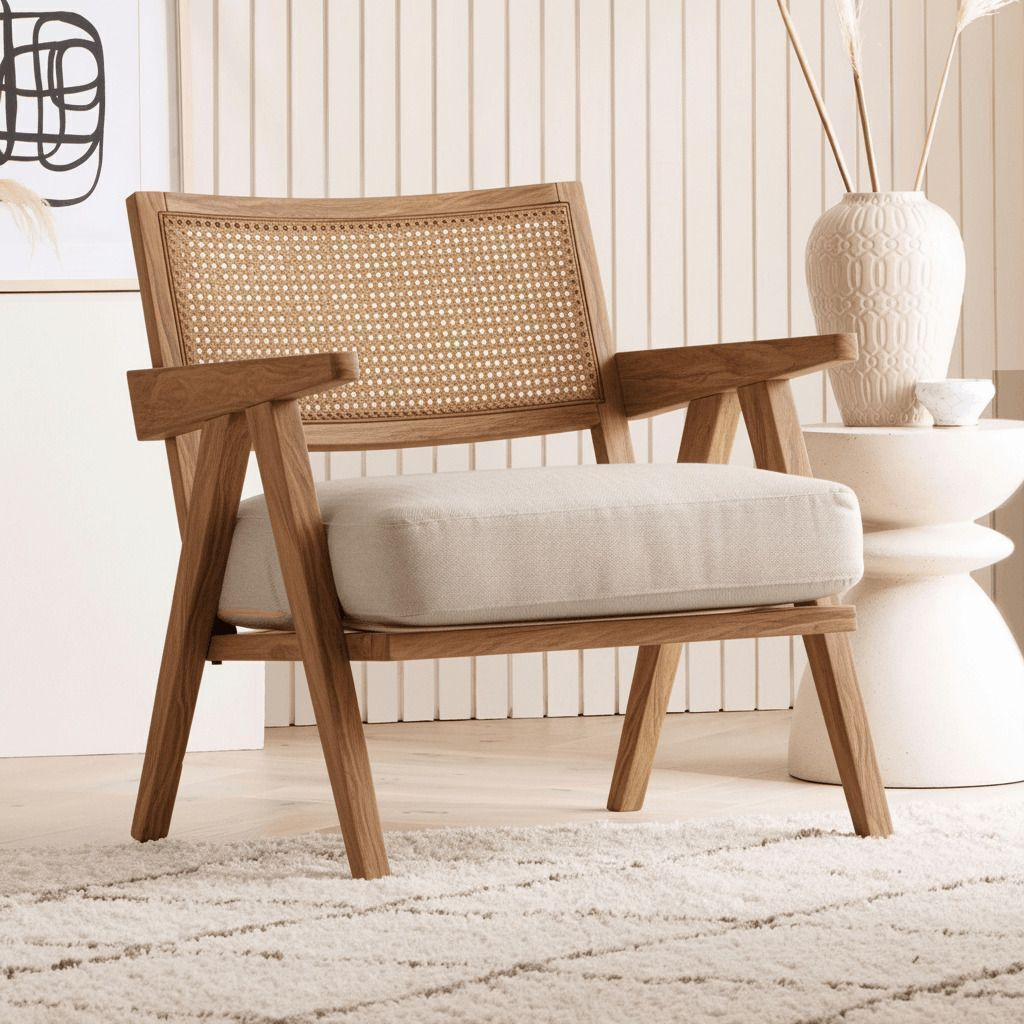 Kingsman Furnitures Abel Rattan Accent Arm Chair for Home Bedroom | Living, Dining & Drawing Room Cane Living Room Chair