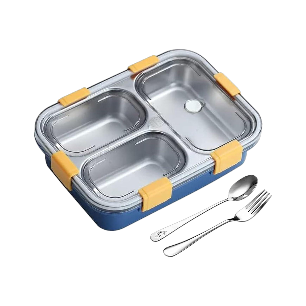 J K INTERNATIONAL Students Sealed Leakage Proof Stainless Steel with Spoon 3 Containers Stainless Steel, Polypropylene School Lunch Box