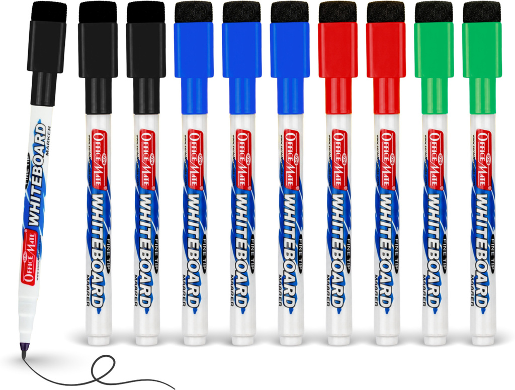Soni Officemate Whiteboard Marker with Duster on Cap, - Pack of 10