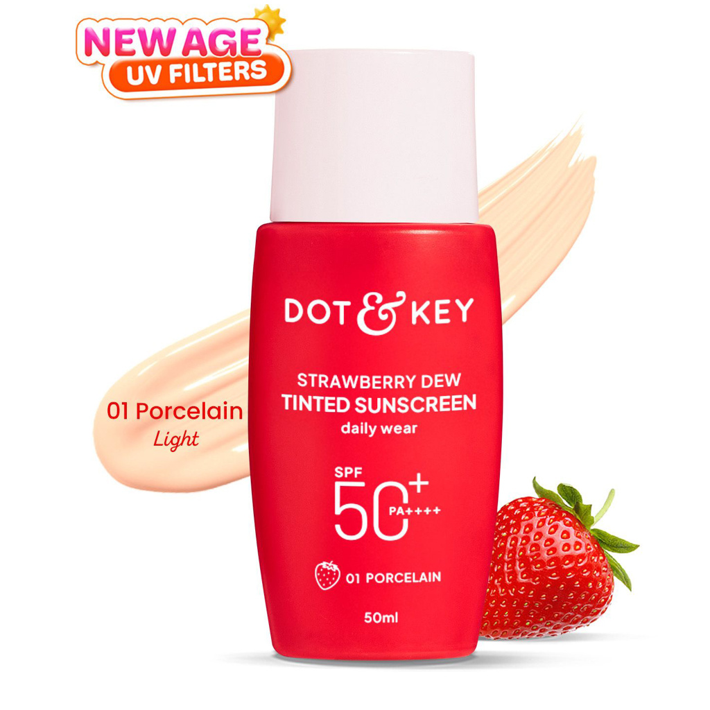 Dot & Key Sunscreen - SPF 50 PA++++ Strawberry Dew Tinted, In-Vivo Tested, Porcelain, for Daily Wear, Brightens Skin