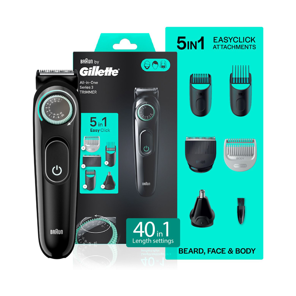 Gillette AIO3 Trimmer 50 min  Runtime 40 Length Settings
