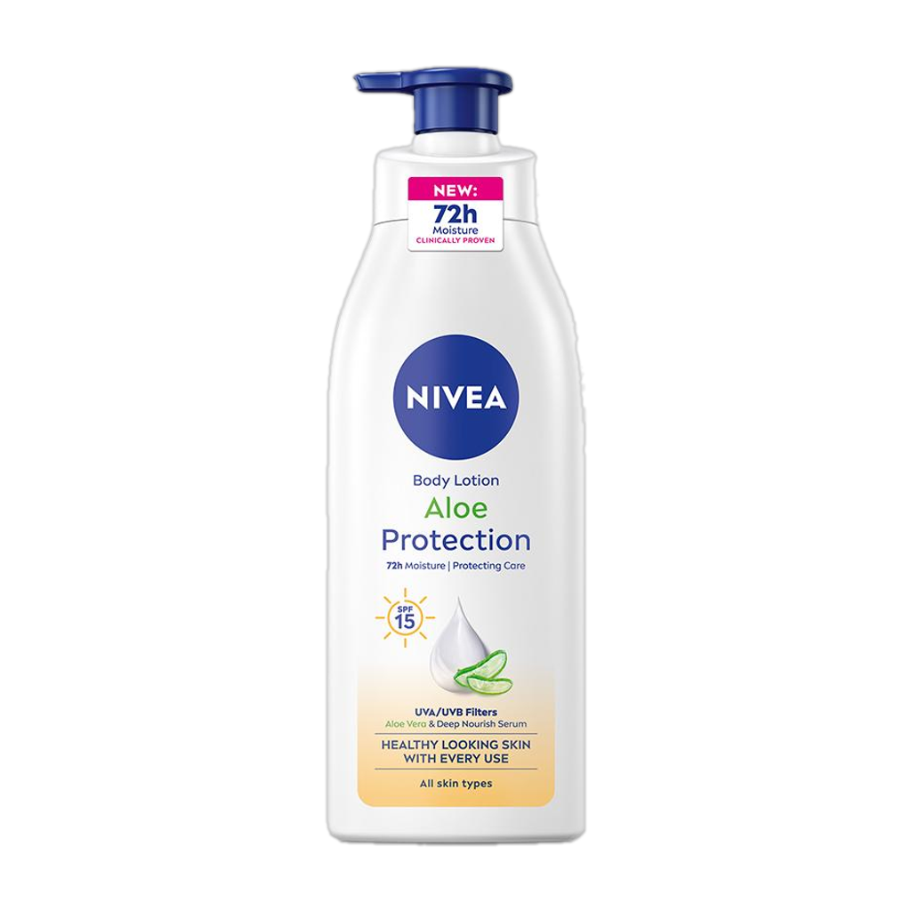 NIVEA Aloe Protection, Hydrating Moisturizer Body Lotion, Natural Aloe Vera & SPF 15