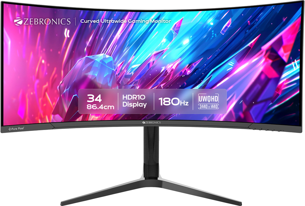 ZEBRONICS 86.36 cm (34 inch) Curved UWQHD VA Panel Gaming Monitor (Zeb-PA234 (180Hz))