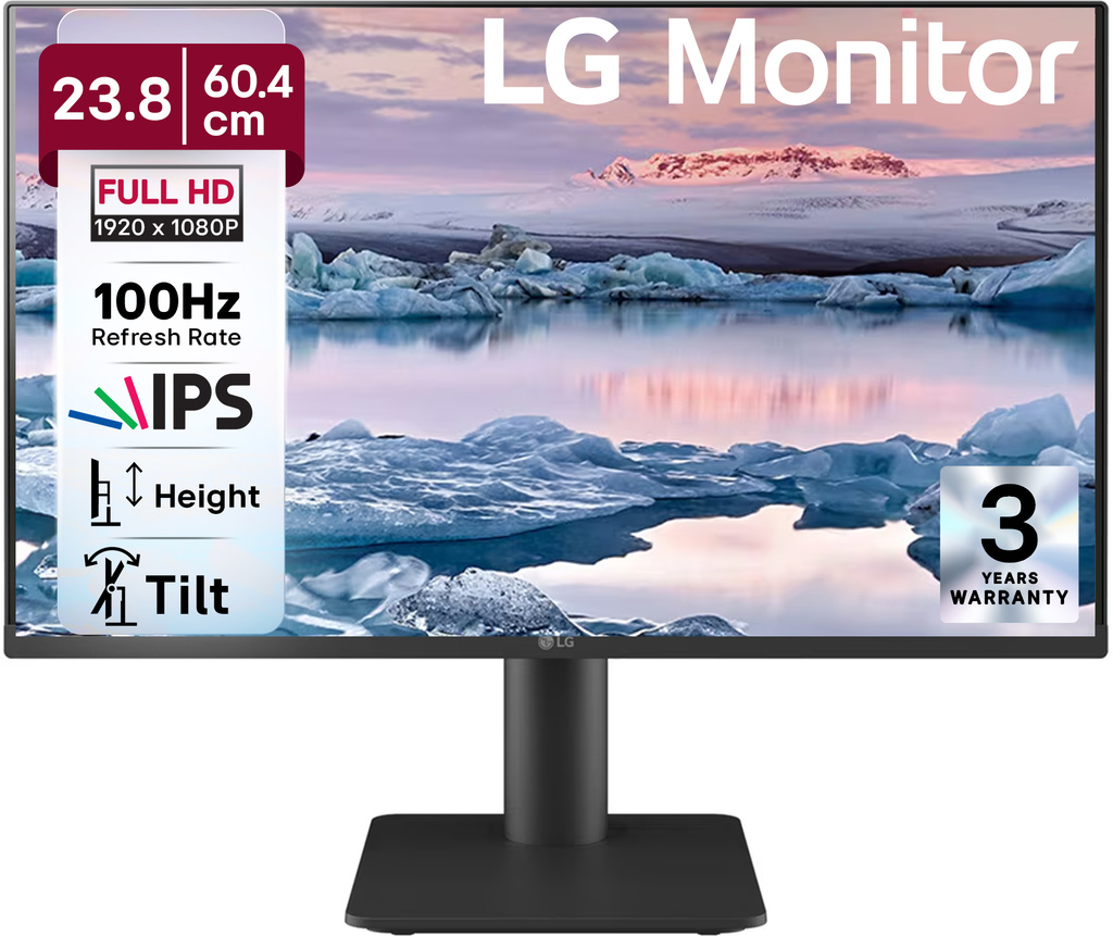 LG UltraGear 60.96 cm (24 inch) Full HD LED Backlit IPS Panel 23.8 (60.4cm) IPS Full HD display, 100Hz Refresh Rate, 3-side Virtually Borderless design, Reader Mode / Flicker Safe, OnScreen Control, Height / Tilt adjustable stand Monitor (24MS550-BB.ATREMVN)