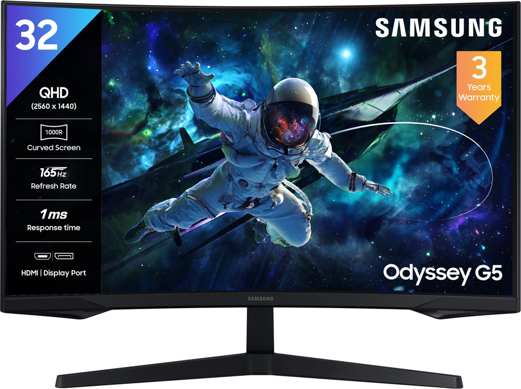 samsung odyssey g5 80 0 cm 32 inch curved quad hd led backlit va panel hdr10 1000r curvature 300 nits brightness ports hdmi dp headphone dp cable monitor ls32cg550ewxxl