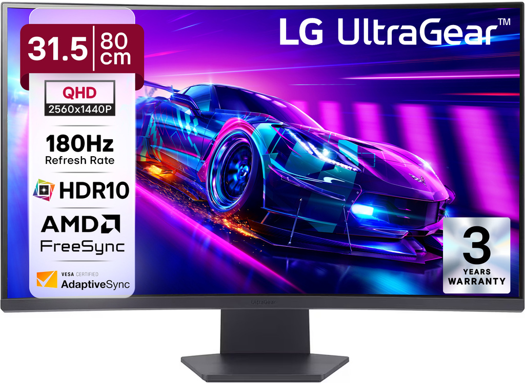 LG UltraGear 81.28 cm (32 inch) Curved Quad HD LED Backlit VA Panel with 1000R Curvature, HDR10, HDMI x 2, DisplayPort, Black Stabilizer Dynamic Action Sync, Crosshair FPS Counter, Borderless Design Gaming Monitor (32GS60QC-BB.CTRRMV)