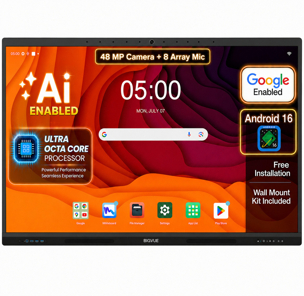 BIG VUE Pro 218.44 cm (86 inch) 4K Ultra HD IPS Panel Monitor (Pro Interactive Flat Panel Screen, Android 14, 8/128 GB, 48MP Camera, 3 Years) (Response Time: 6 ms, 60 Hz Refresh Rate)