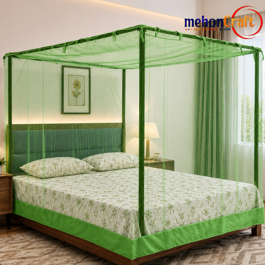 MEHON CRAFT Mosquito Net Bed Queen Size Bed Machhadani Net (6 x 7 Feet) HDPE - High Density Poly Ethylene Washable Adults Mosquito Net