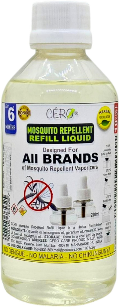 CERO Herbal Mosquito Guard REFILL LIQUID for Vaporiser Machines of All Brands (200ml) Mosquito Vaporiser Refill