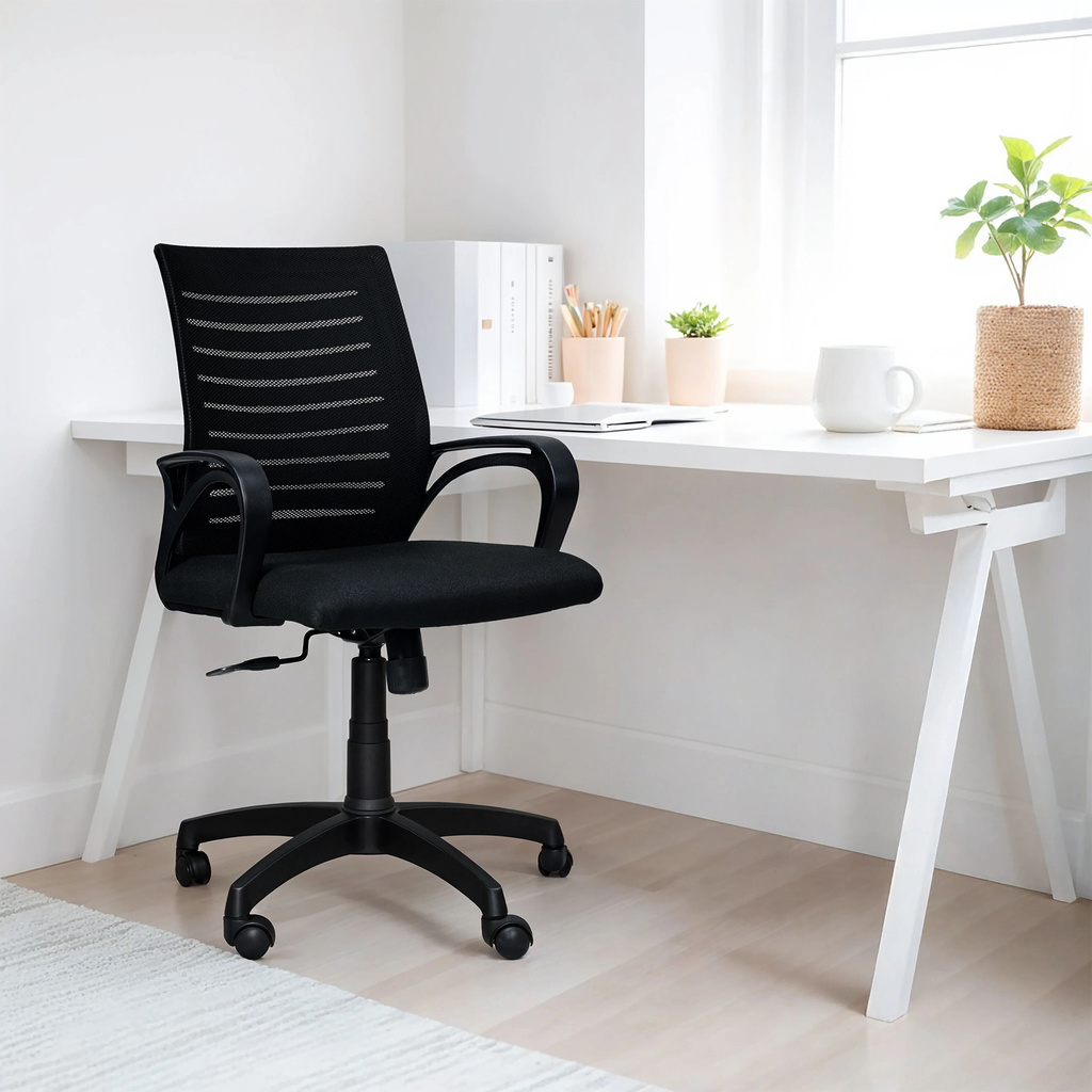 Comfort Mantra Bolt Ergonomic Office Chair Mid Back Lumbar Support Armrest Fabric Office Adjustable Arm Chair