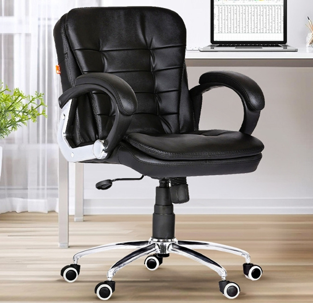Milford Black Revolving | Mid Back | Ergonomic | Home & Office | Leatherette Office Executive Chair (Black, Optional Installation Available)