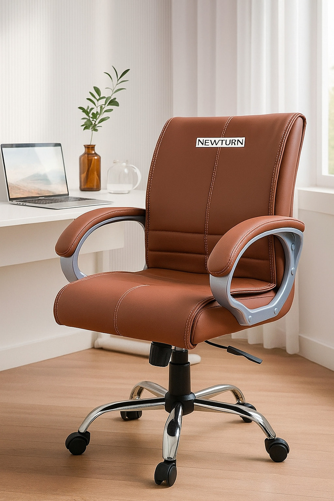 MAXSON Mid back Leather Office revolving Leather Office Adjustable Arm Chair (Khaki, Optional Installation Available)