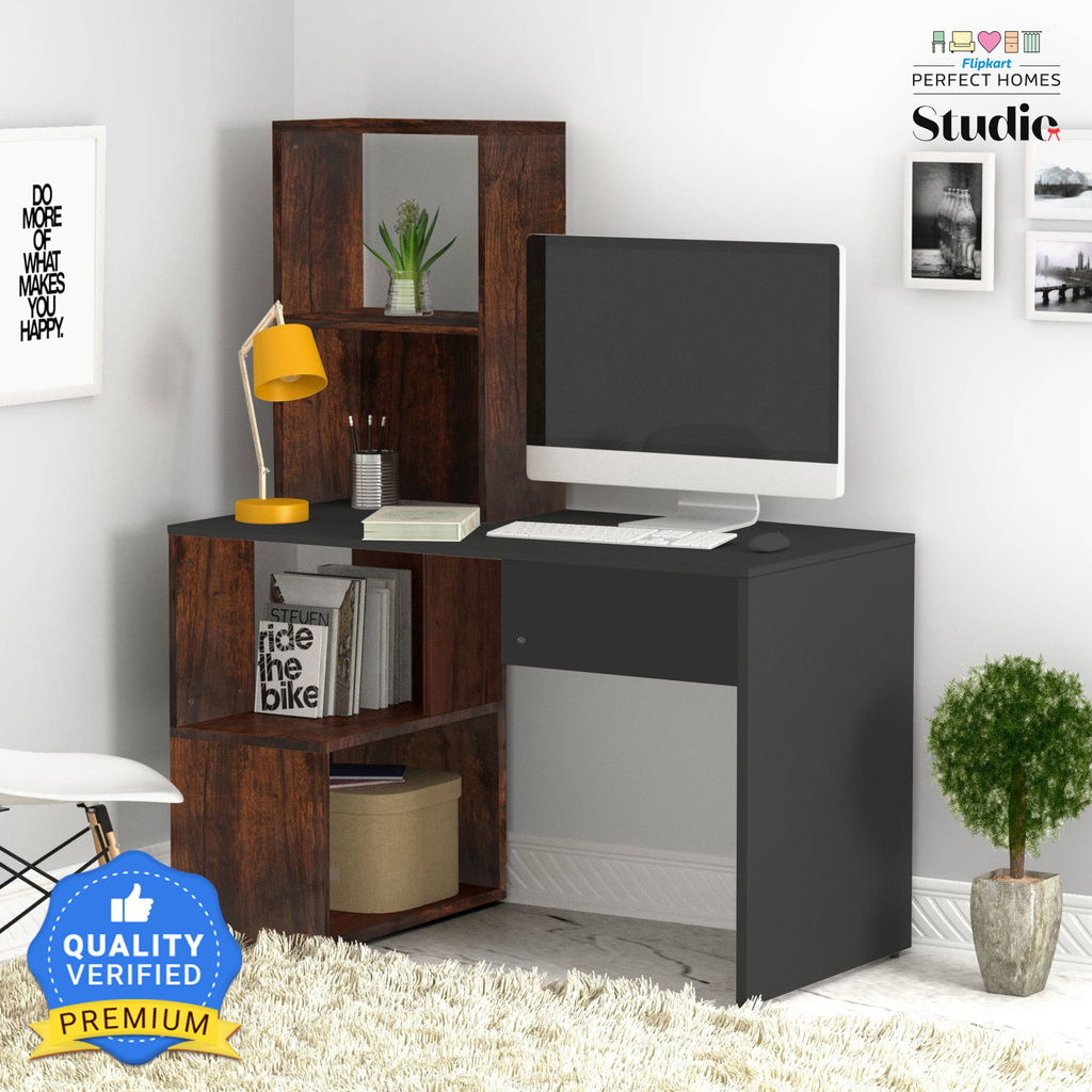 Noel Dual Tone Engineered Wood Study Table (Free Standing, Finish Color - Melamine American Walnut and Black SIB, Knock Down)