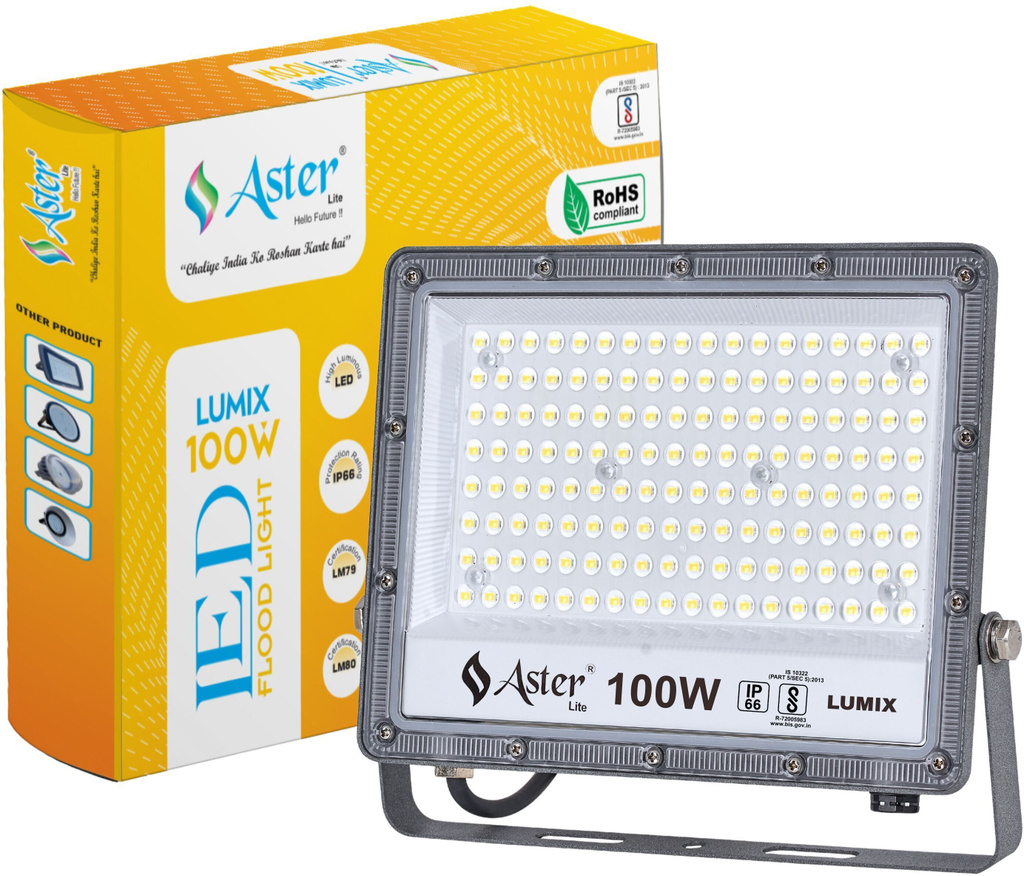 ASTER LITE Lumix 100W LED Flood Light IP66 Waterproof 6500K Cool White Flood Light Outdoor Lamp