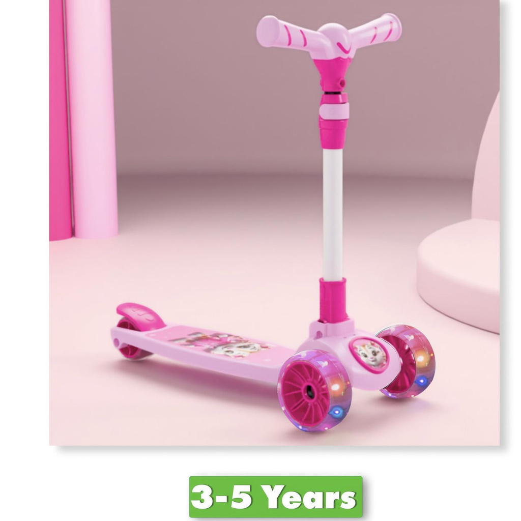 Spartan Tiger - 3 Wheel Kick Scooter,Foldable with LED Wheels,Adjustable Height (Pink)