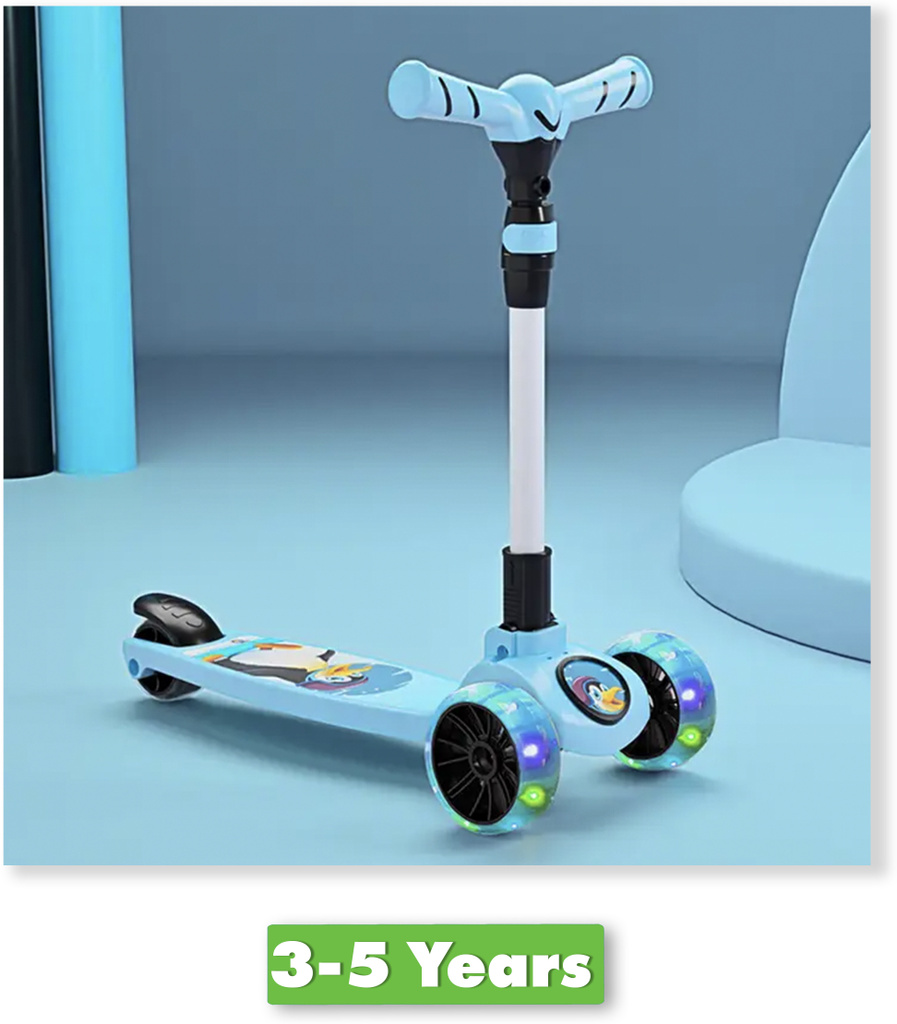 Miss & Chief Spartan Penguin 3 Wheel Kick Scooter,Foldable with LED Wheels,Adjustable Height