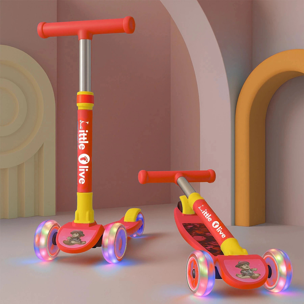 Tikes New Adjustable Scooter with LED Lights, Foldable Design, Extra Wide Brakes (Red)