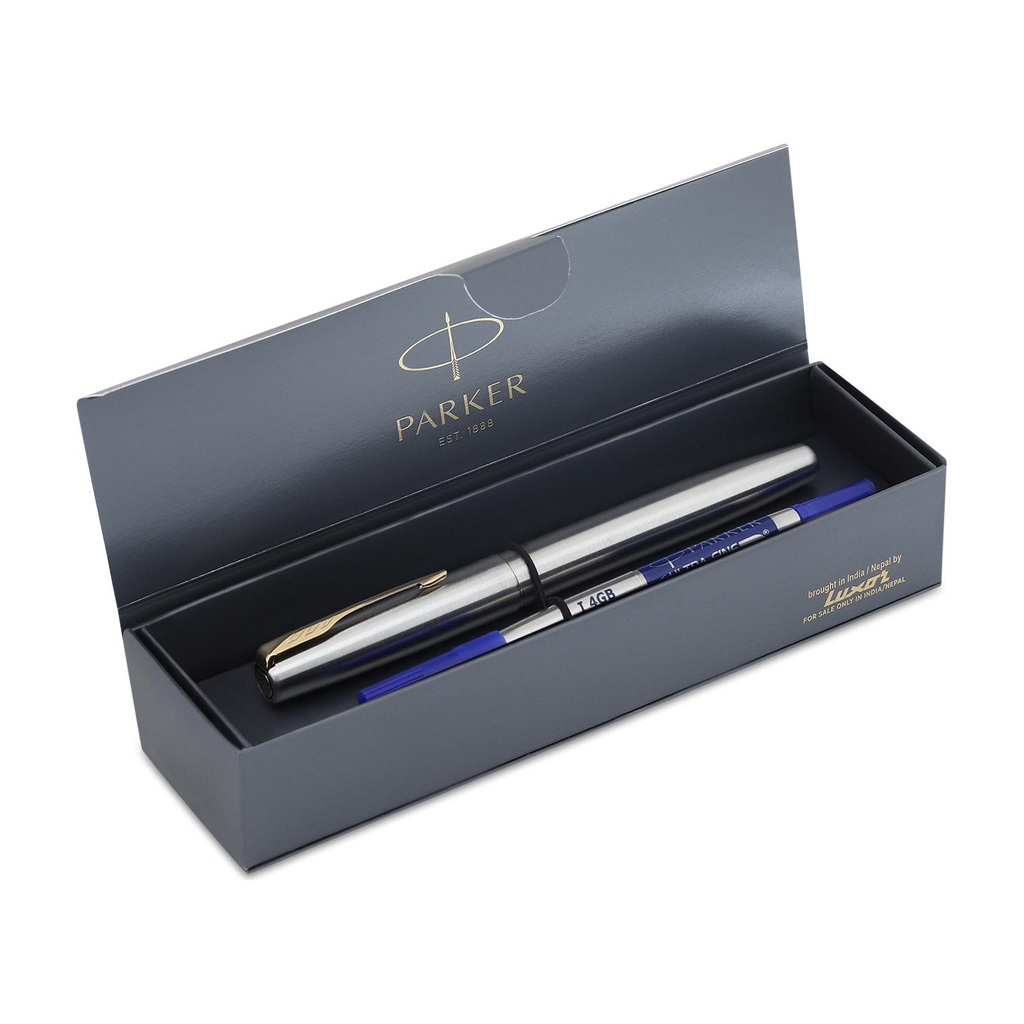 PARKER Frontier Stainless Steel, Gold Trim Roller Ball Pen