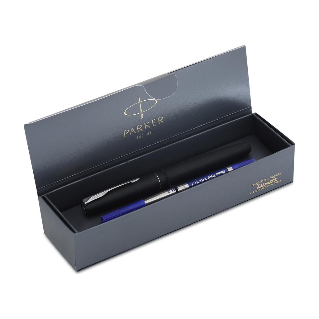 PARKER Frontier Matte Black, Chrome Trim Roller Ball Pen