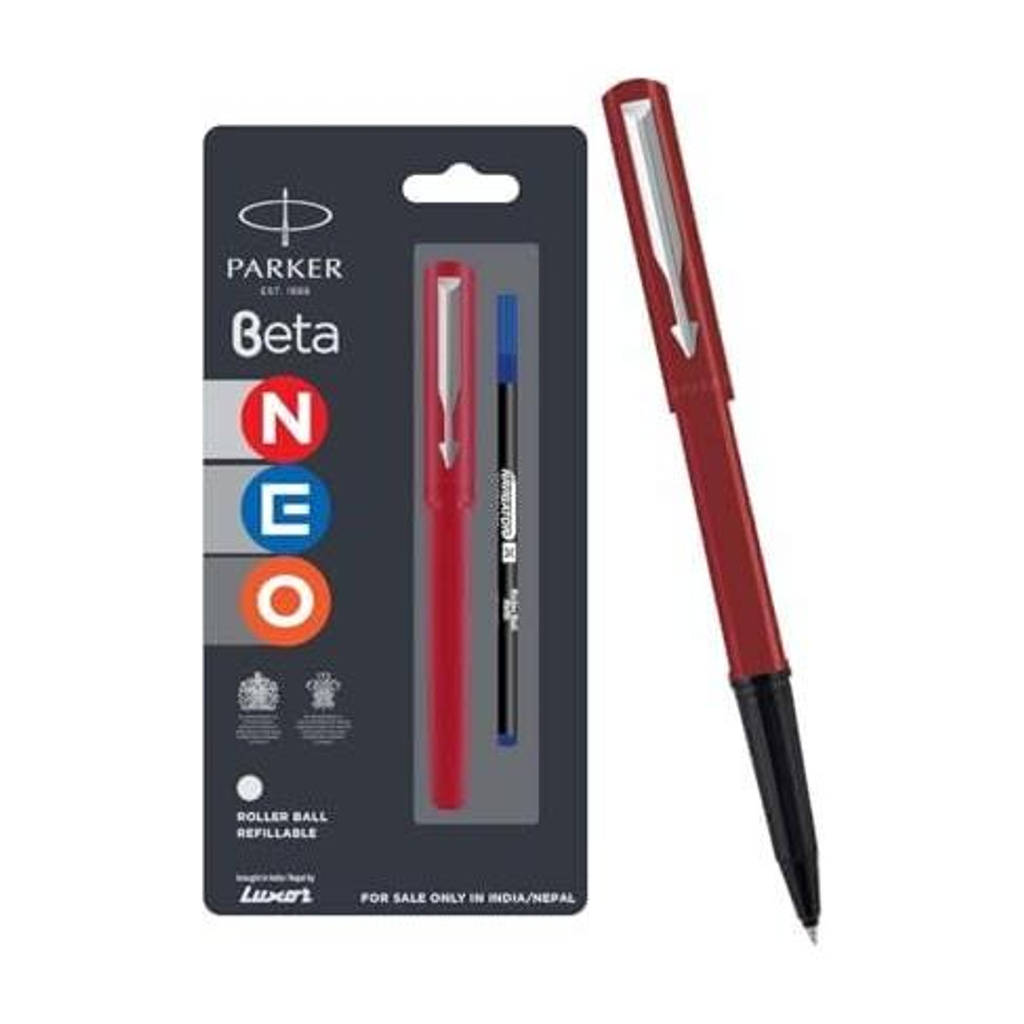 PARKER Beta Neo Chrome Trim Roller Ball Pen| Red Body Color| Roller Ball Pen