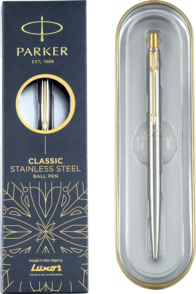 PARKER Classic Stainless Steel Gold Trim Ball Pen