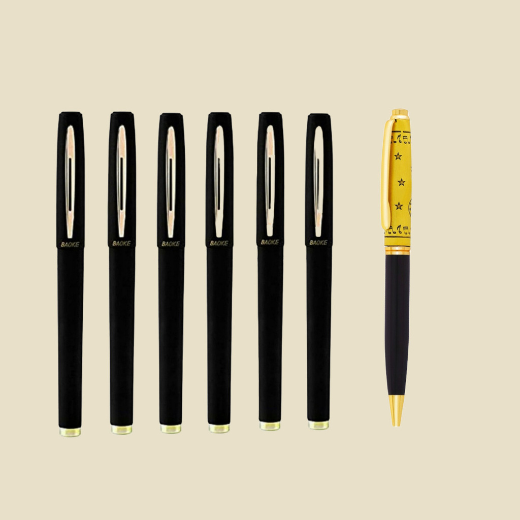 baoke 6 black gel pen 0 7mm free roller ball blue ink pen gold finish