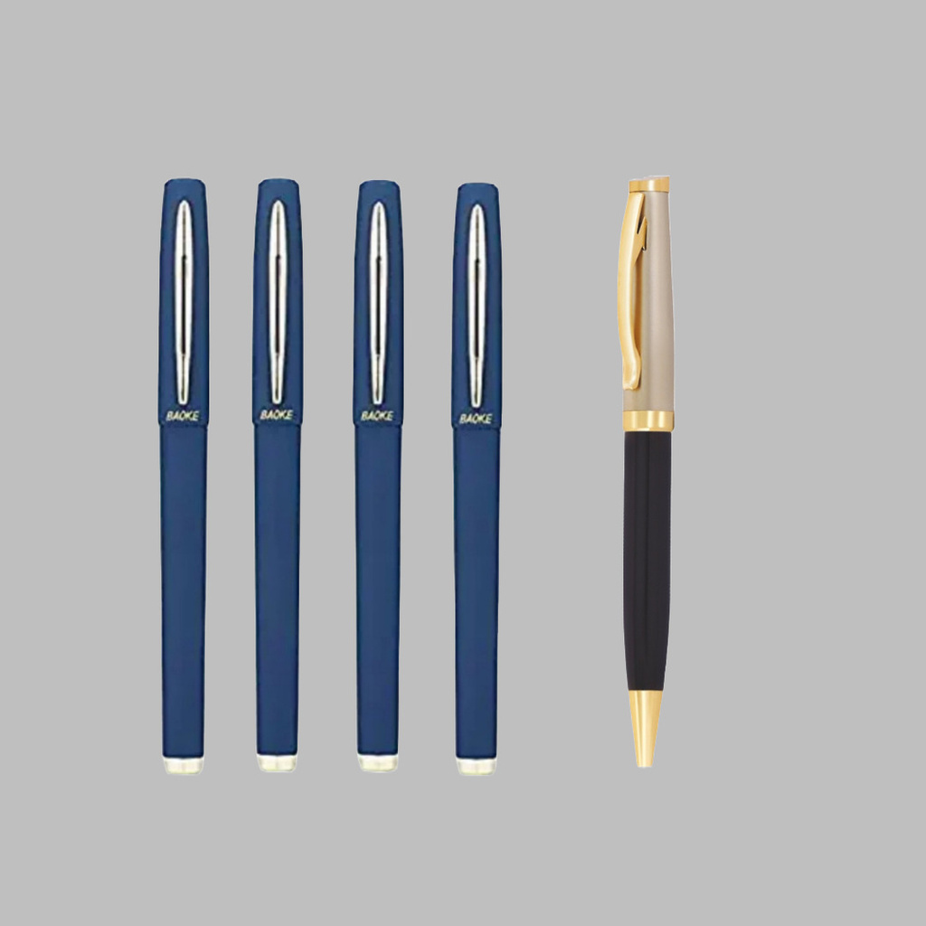 baoke 0 7mm blue gel ink pen fine point roller ball elegant gold black finish