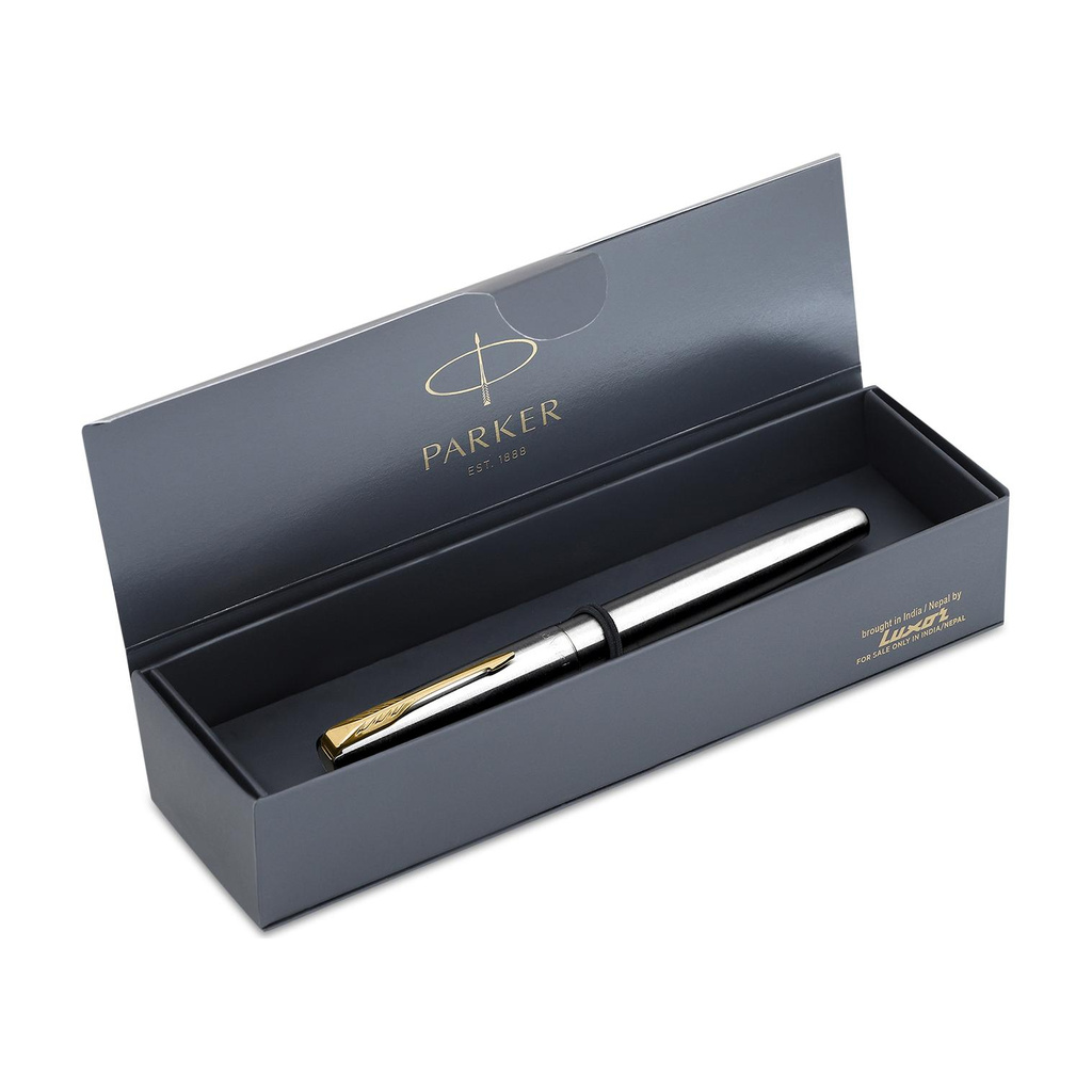 Frontier Stainless Steel, Gold Trim Fountain Pen (Ink Color - Blue)