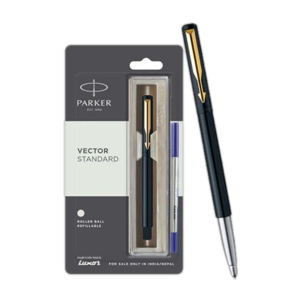 parker vector standard stainless steel gold trim roller ball pen