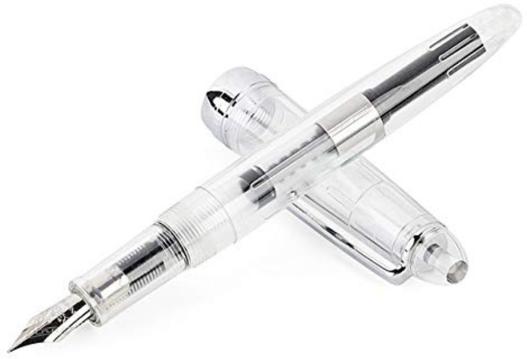 Jinhao 992 Fountain Pen – Transparent White Barrel, 0.7mm Medium Nib Fountain Pen (Ink Color - Multicolor)