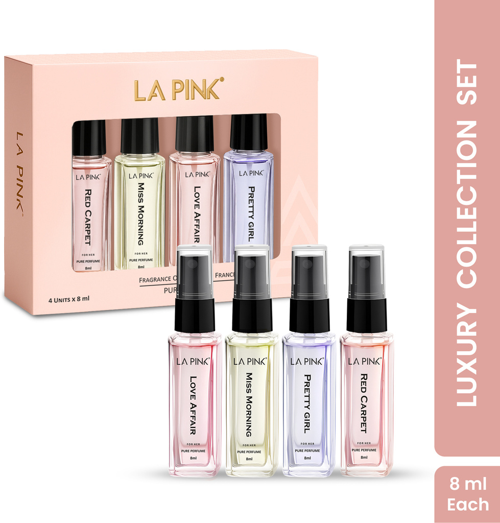 La Pink Luxury French Pure Perfume Gift Set|Long Lasting & Travel Friendly (8ml x 4) Perfume  -  32 ml