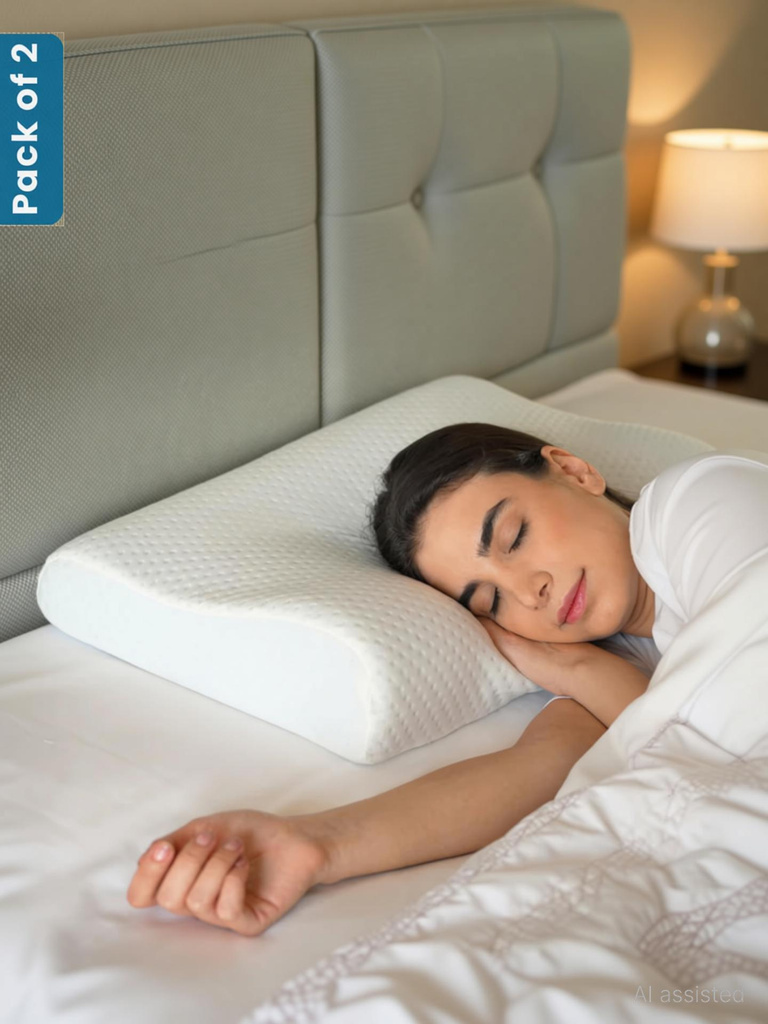 sleepsia memory foam sleeping pillow pack 2 geometric contour cervical orthopedic neck shoulder pain