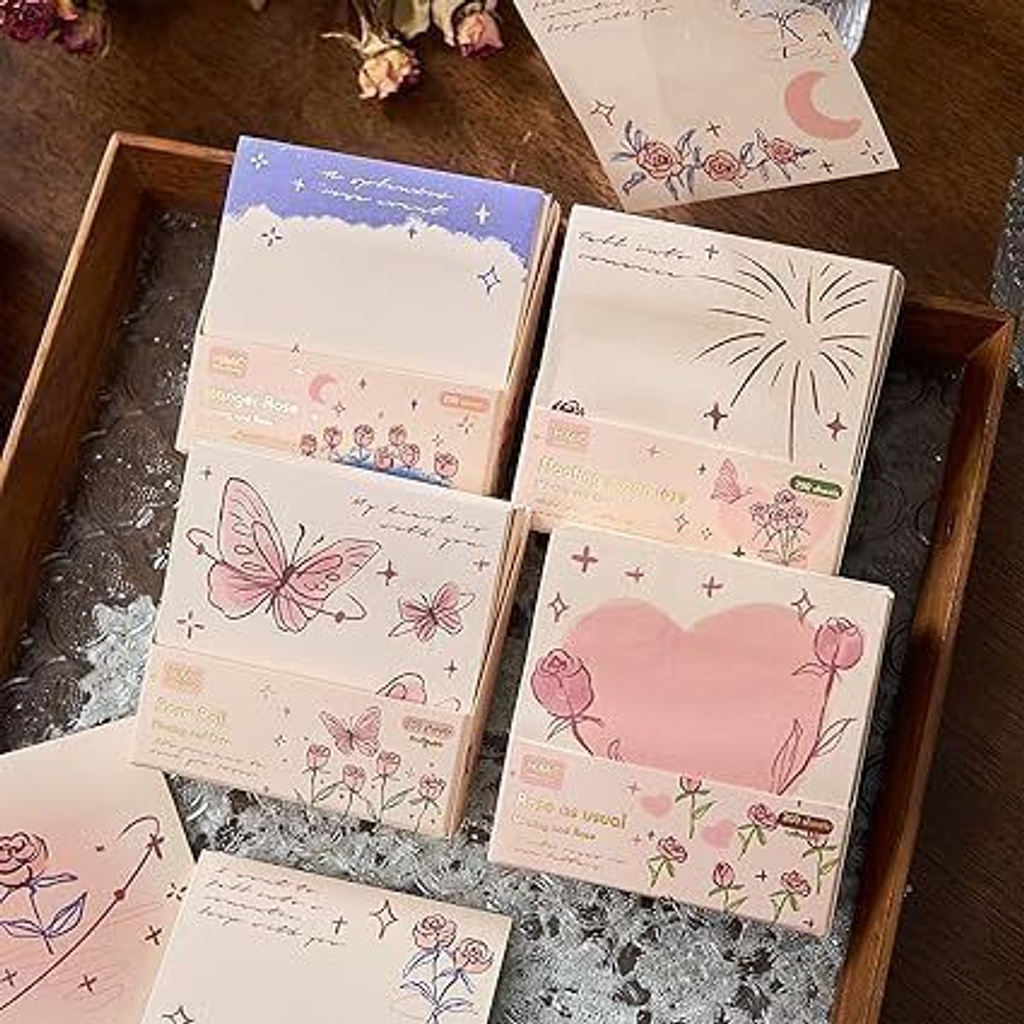 tatsam romantic sticky notes set multicolor heart rose butterfly memo pads 200 sheets adhesive 1 colors