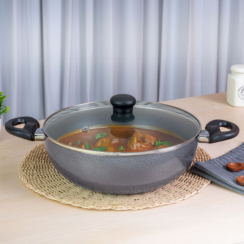 Kreme glass Kadhai 28 cm diameter with Lid 4.5 L capacity