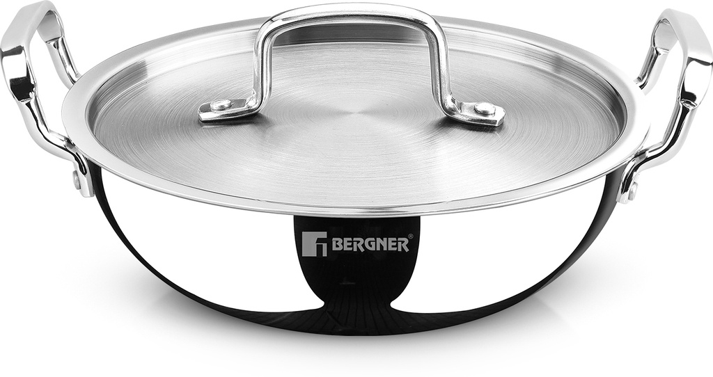 Tripro Triply Stainless Steel | Less Oil Cooking | Deep Kadhai 26 cm diameter with Lid 4.5 L capacity (Triply, Induction Bottom)