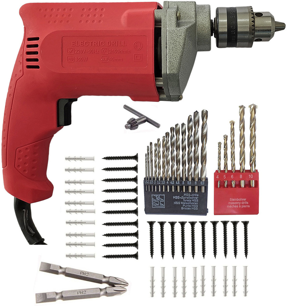 inditrust 10mm drill machine 350w 13pc hss 5pc masonry 20 20 screw patch 2pc ph2 power hand tool kit