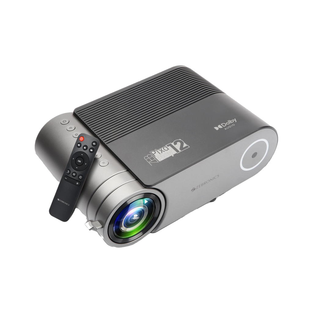 ZEBRONICS Zeb - Pixaplay 12 (4400 lm / 1 Speaker / Remote Controller) LED Projector, Dolby Audio, FHD 1080p Support, 4400 Lumens, 200" Screen, BT, 2x USB, HDMI, AV, AUX, Built in Speaker, Remote Control (Pixaplay 12) Projector