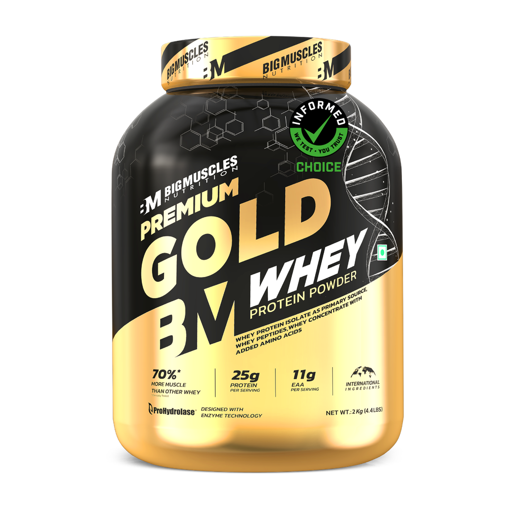 BIGMUSCLES NUTRITION Premium Gold Whey | 25g Protein Per Serving, 0g Sugar,5.5g BCAA Whey Protein