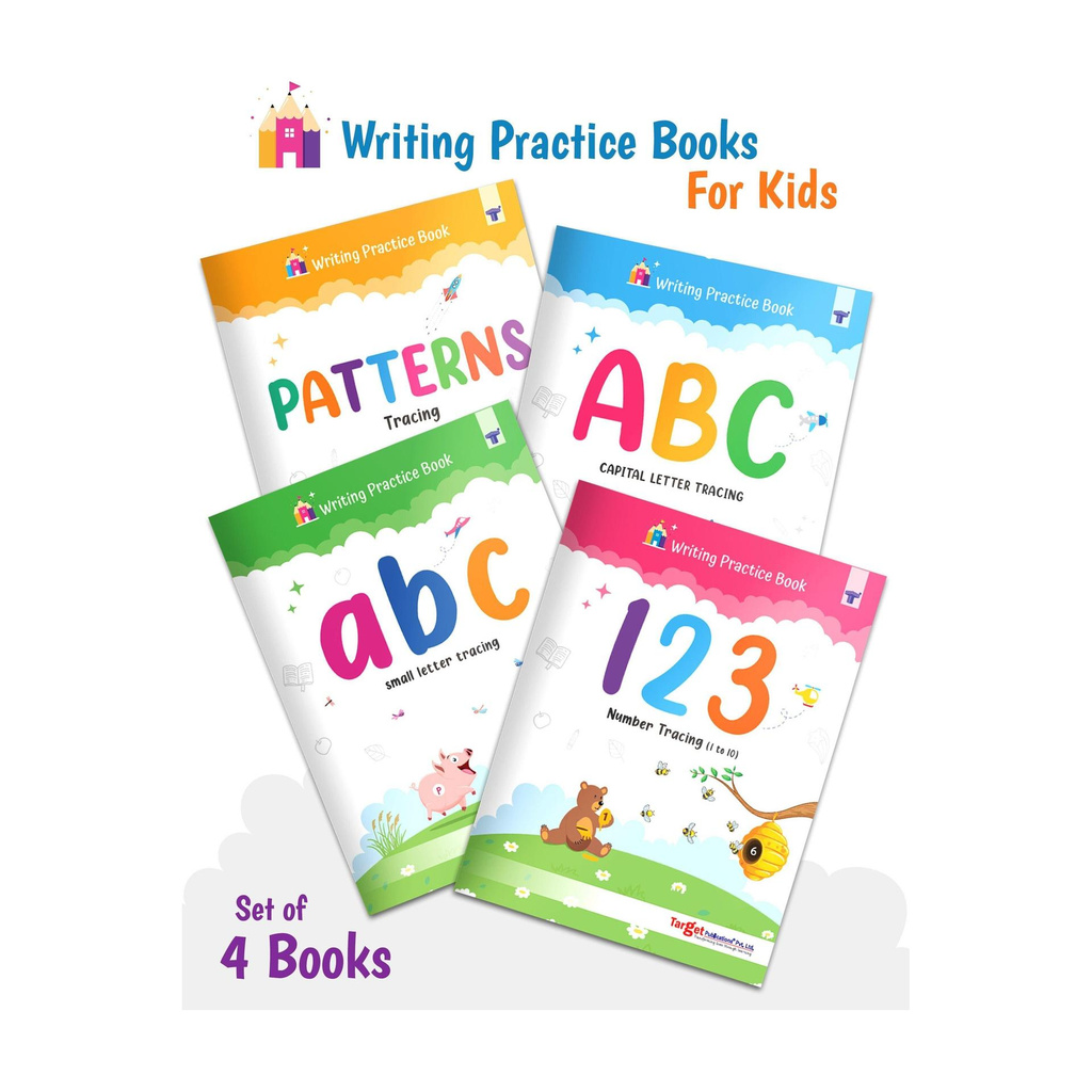 Writing Practice Books For Kids | ABC Capital Letters, Small Letters, Numbers (1 To 10), Line Tracing Pattern | Pack Of 4 Books