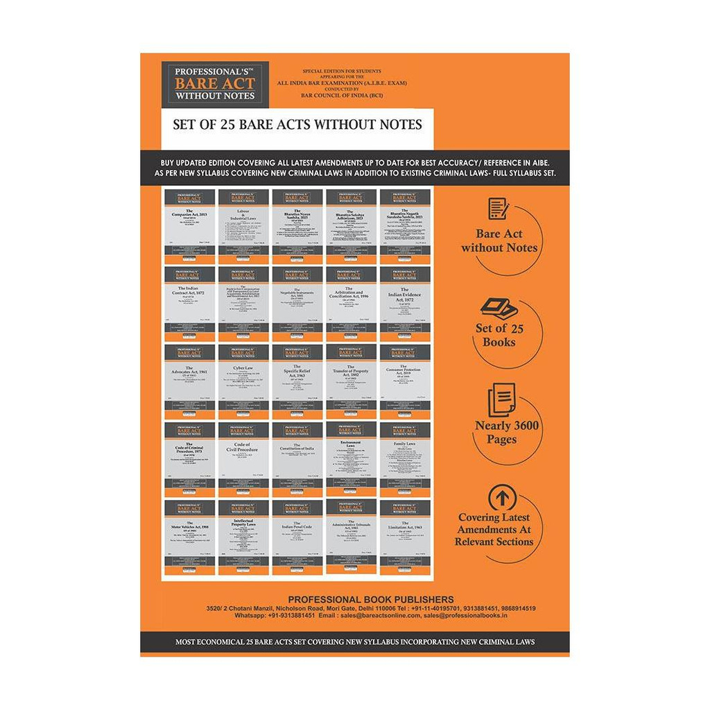 AIBE Exam 25 Bare Acts Set Without Notes As Per New Syllabus, Complete Set Of 25 Books Combo As Per Bar Council Of India Guidelines Covering Latest Up To Date Amendments- Covering New Criminal Laws & Full Syllabus Economy Edition