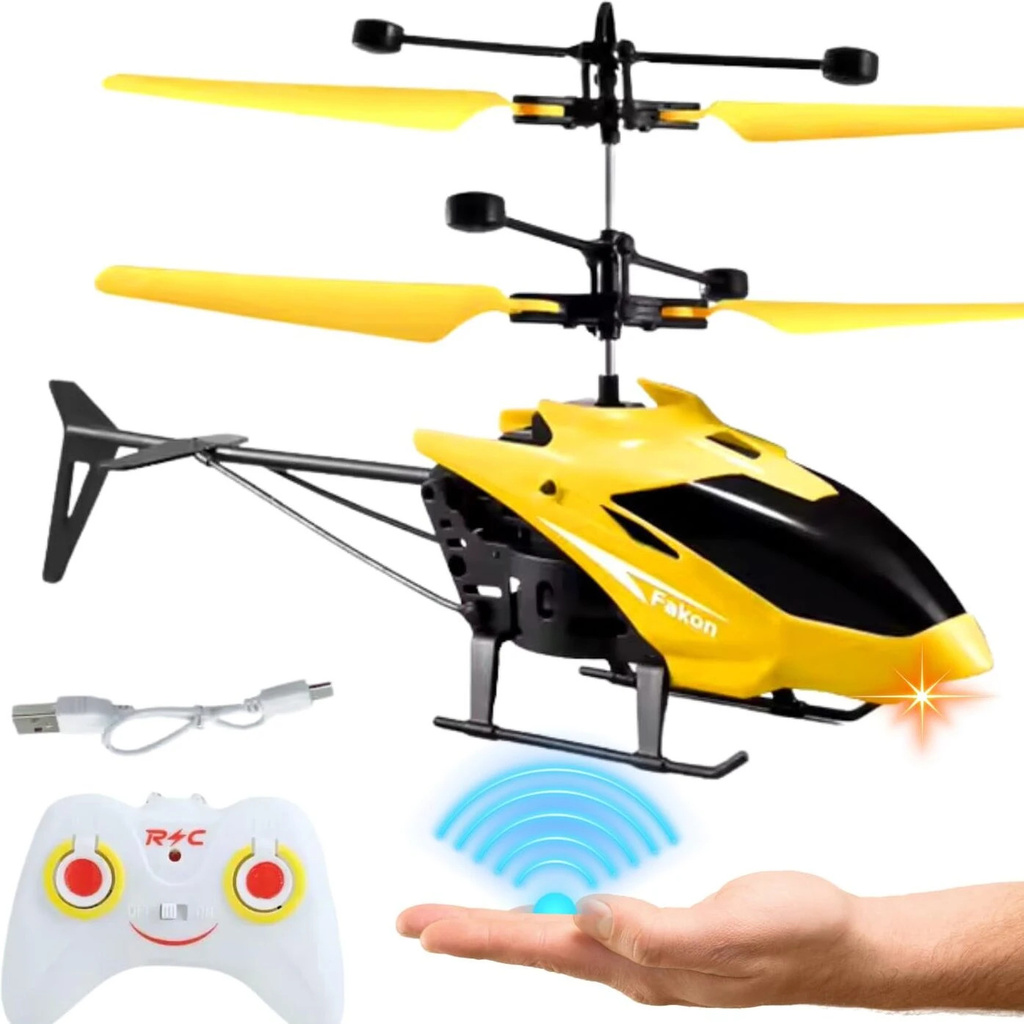 RC Helicopter with Hand Gravity Sensor, Flying Toy with 3D Light & Safety Sensor (Yellow)
