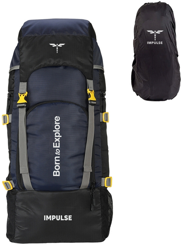 IMPULSE 60 Litres Keep Discovering Light Blue Waterproof Trekking Hiking Camping Outdoor Camps Luggage Bags Tour Travel Backpack with Rain Cover Rucksack  - 60 L