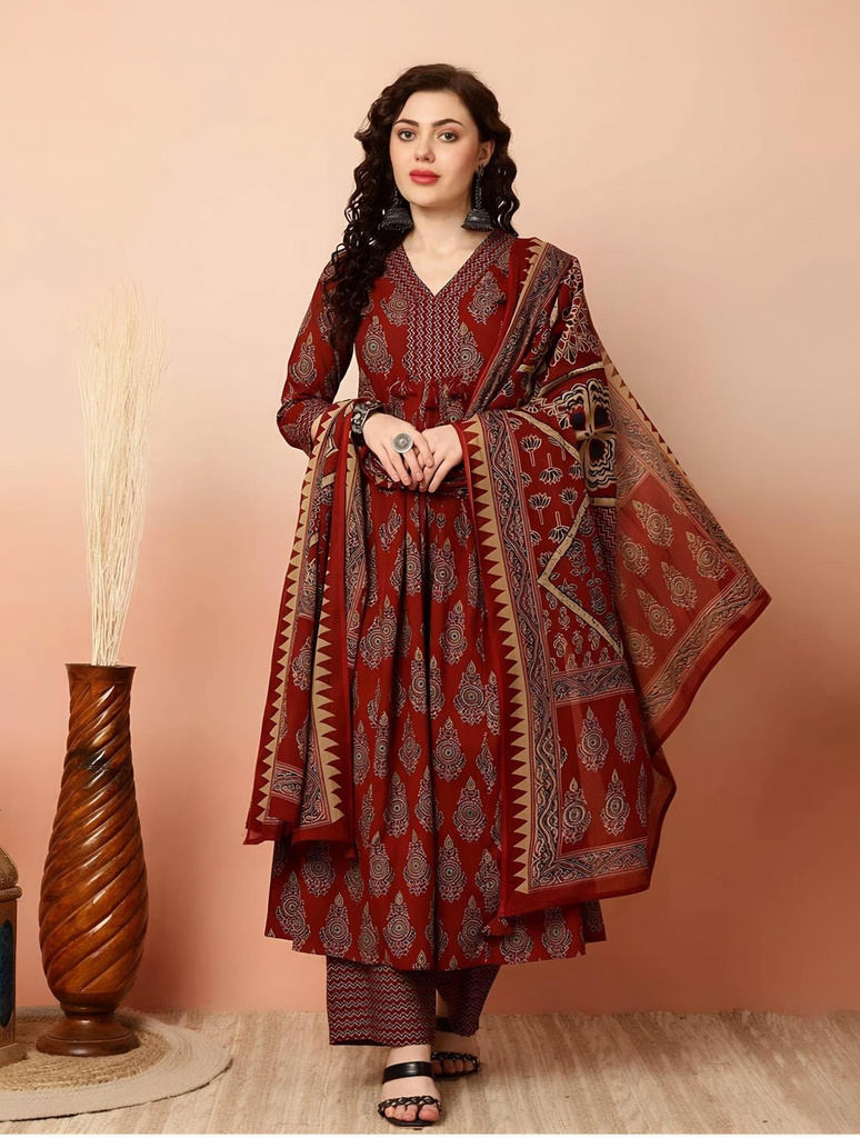 Oumad Printed Kurta, Palazzo & Dupatta Set