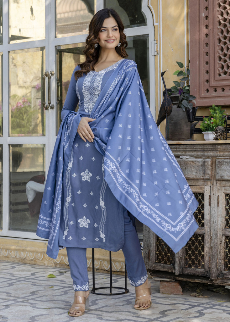 trendz tycoon embroidered kurta salwar dupatta set
