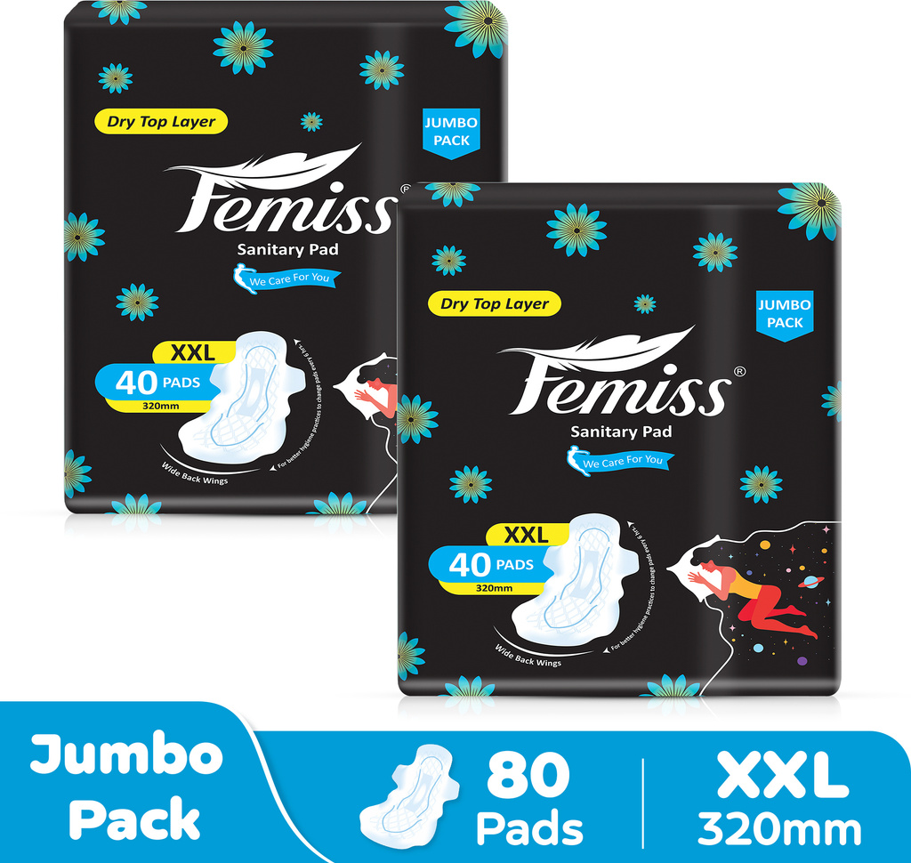 femiss sanitary pads women girls trifold pads xxxl size 320 mm 40 each pad