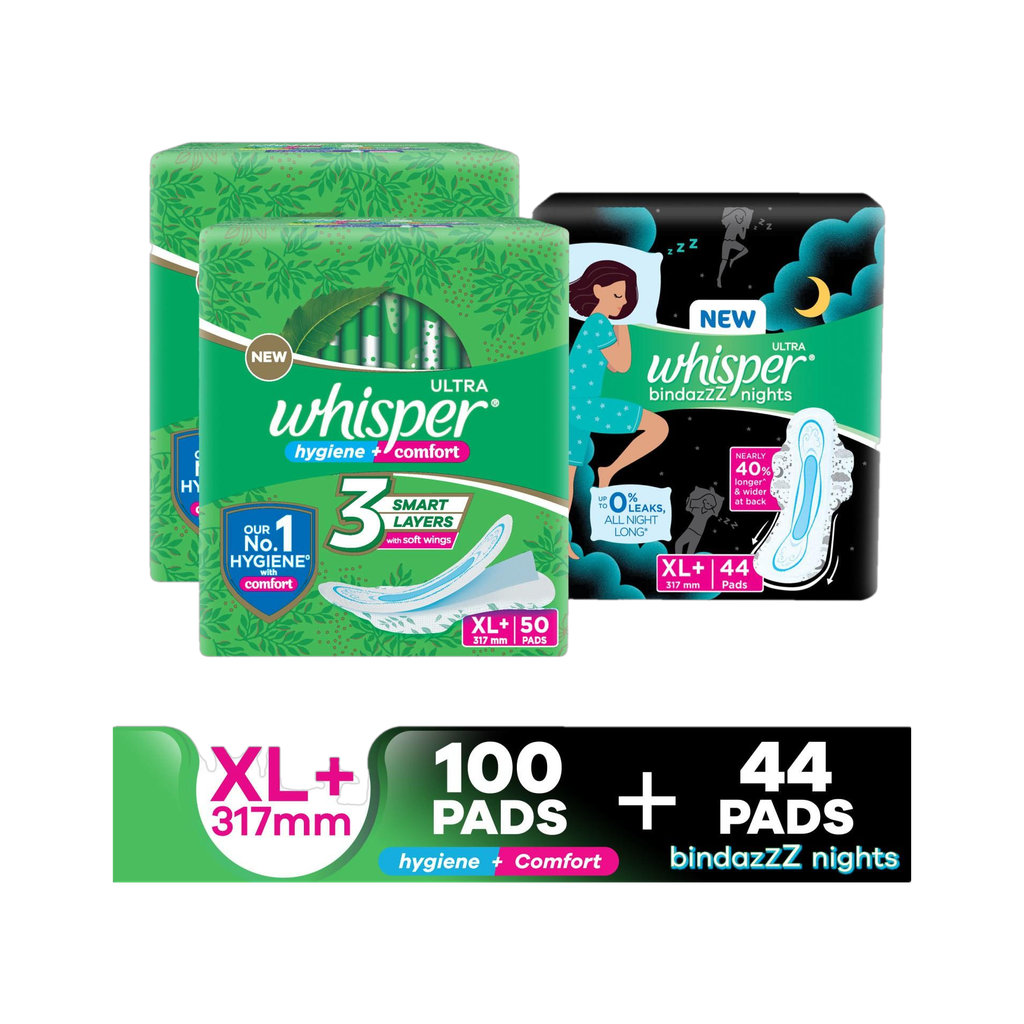 Whisper Combo of Ultra Clean and Bindazz Nights XL+ for Women Sanitary Pad
