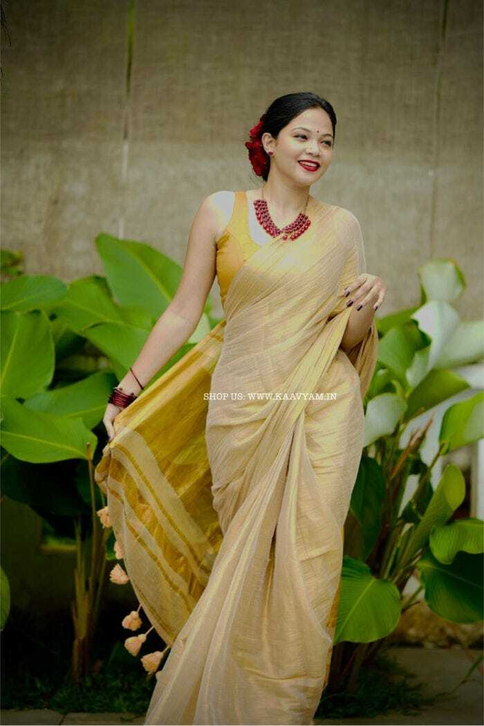Printed Daily Wear Tissue Saree (Gold)